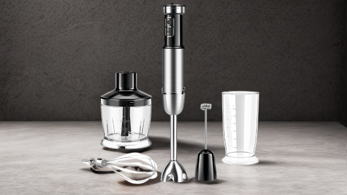 12 speed hand blender 800w 500ml chopper bowl 600ml measure cup milk frother egg whisk 5 in 1 deluxe set in black HB005 - homemagics.com