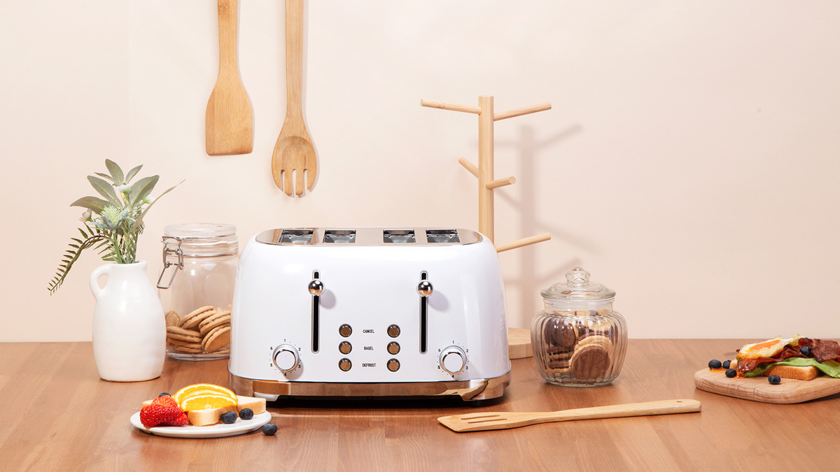 stainless steel 4 slice toaster 1370 1630w cancel defrost reheat functions cream color ST033 1200 - homemagics.com